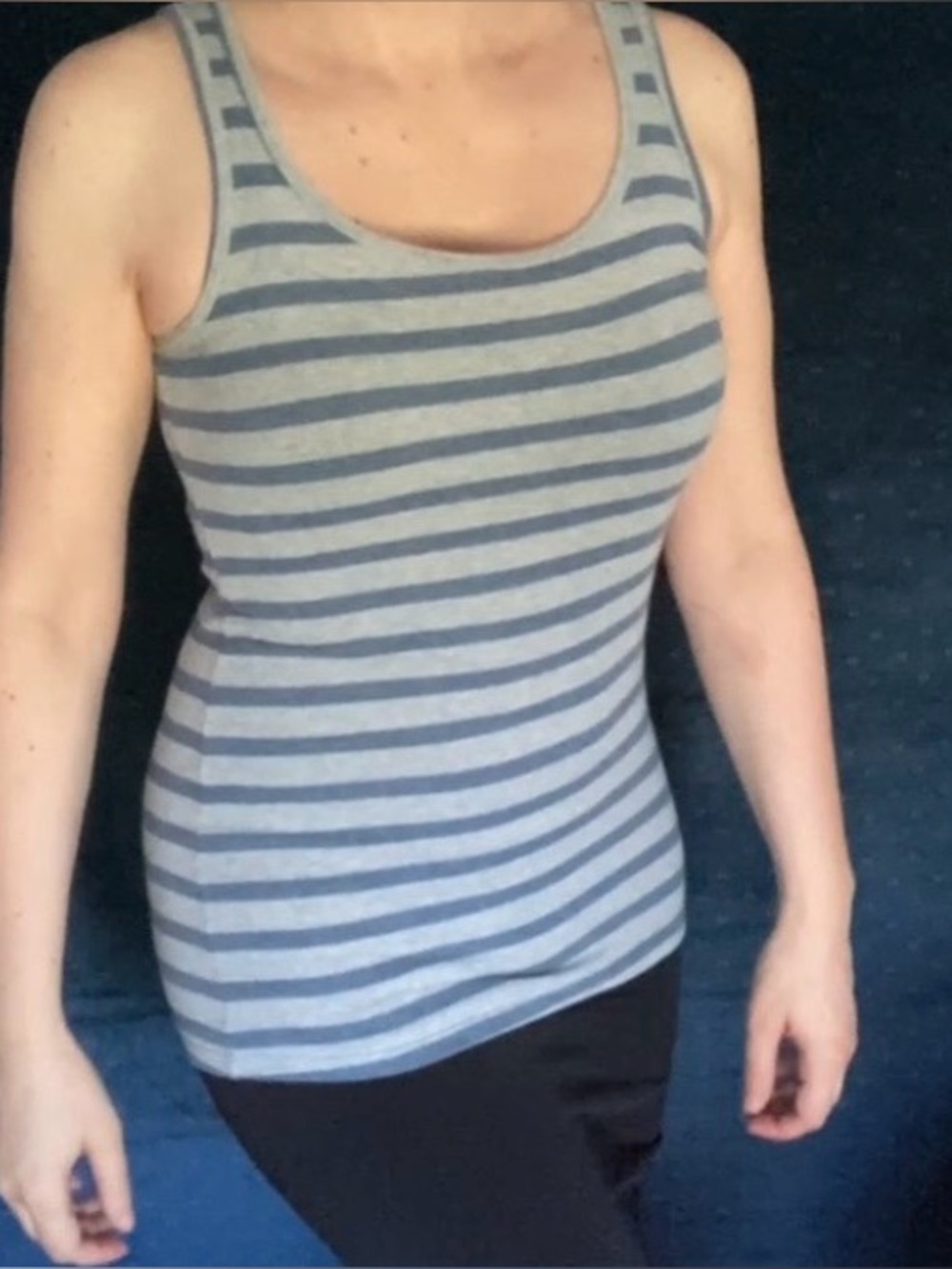 Women’s Ribbed Scoop Tank in Blue & Grey Stripes. Size S. Measurements in Pics.